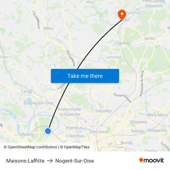 Maisons-Laffitte to Nogent-Sur-Oise map