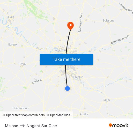 Maisse to Nogent-Sur-Oise map