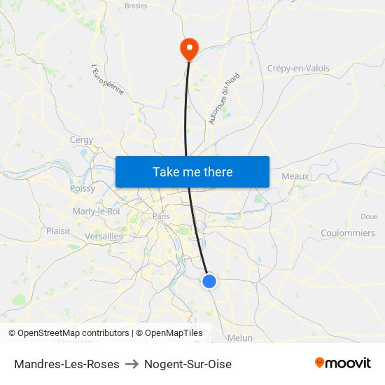 Mandres-Les-Roses to Nogent-Sur-Oise map