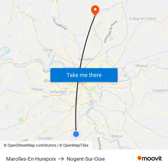 Marolles-En-Hurepoix to Nogent-Sur-Oise map