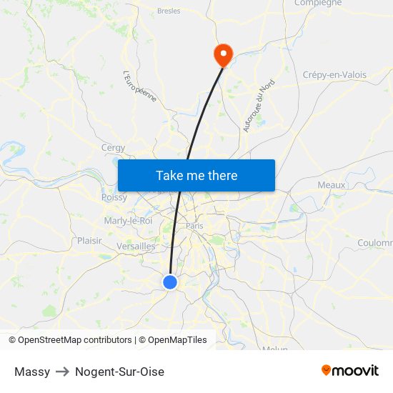 Massy to Nogent-Sur-Oise map