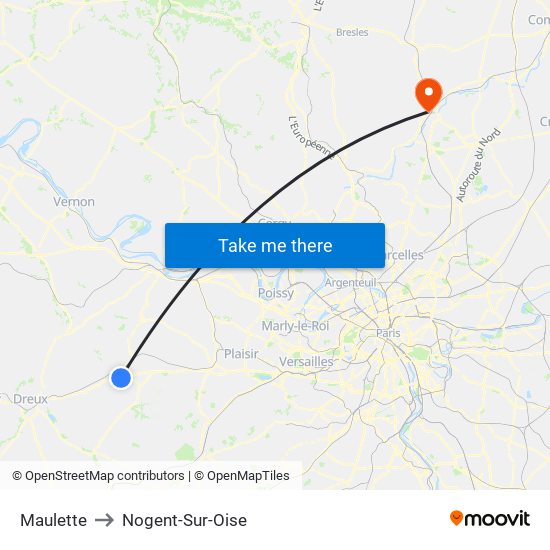 Maulette to Nogent-Sur-Oise map