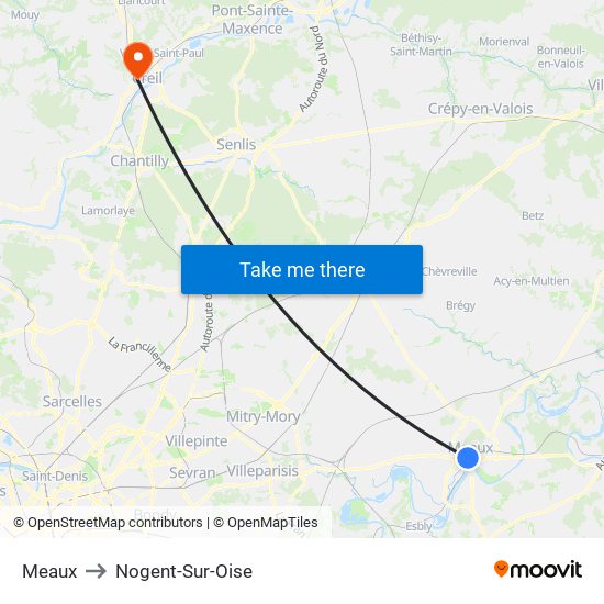 Meaux to Nogent-Sur-Oise map