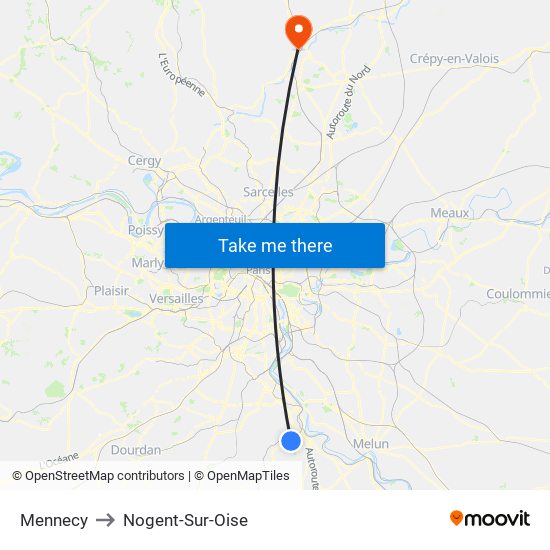 Mennecy to Nogent-Sur-Oise map