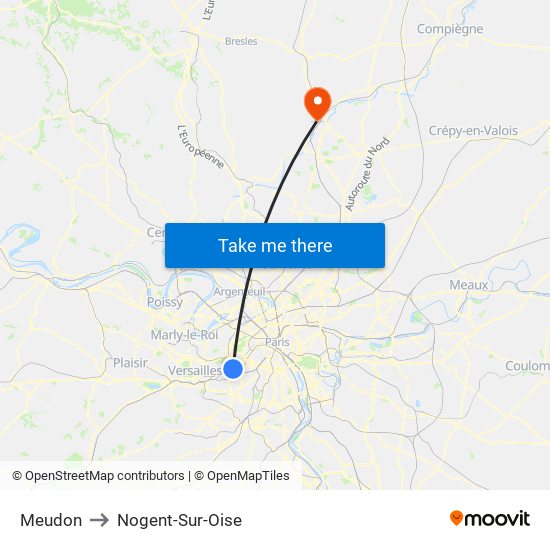 Meudon to Nogent-Sur-Oise map