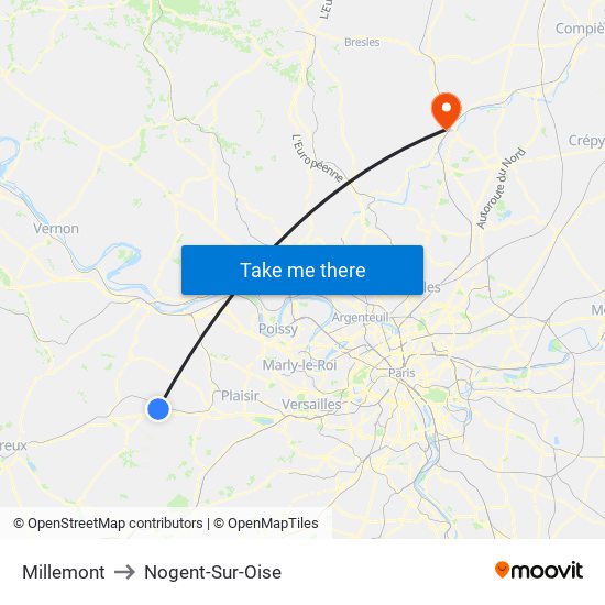 Millemont to Nogent-Sur-Oise map