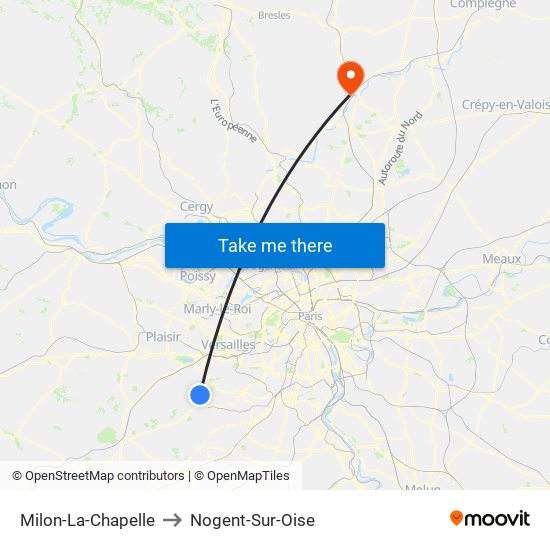 Milon-La-Chapelle to Nogent-Sur-Oise map