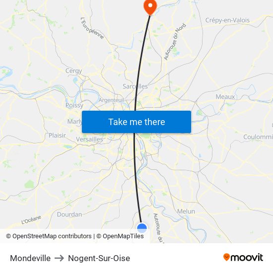 Mondeville to Nogent-Sur-Oise map