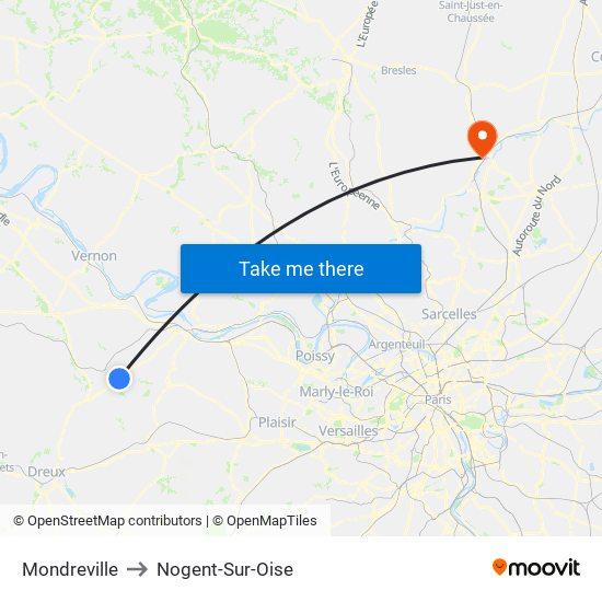 Mondreville to Nogent-Sur-Oise map