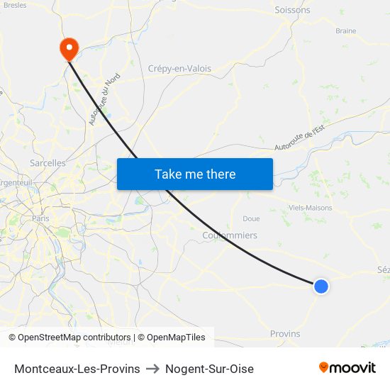 Montceaux-Les-Provins to Nogent-Sur-Oise map
