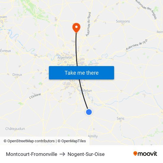 Montcourt-Fromonville to Nogent-Sur-Oise map