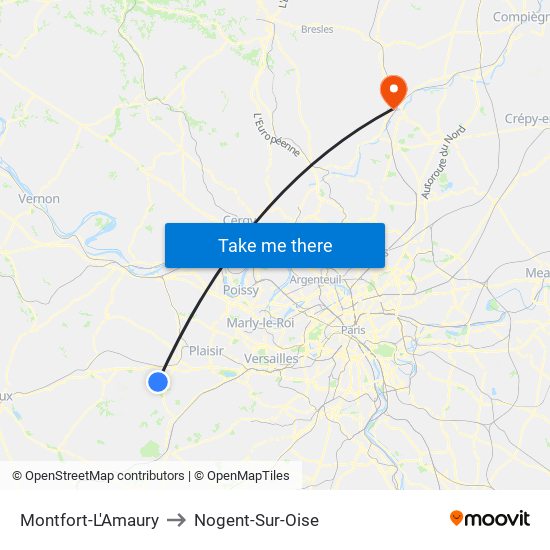 Montfort-L'Amaury to Nogent-Sur-Oise map