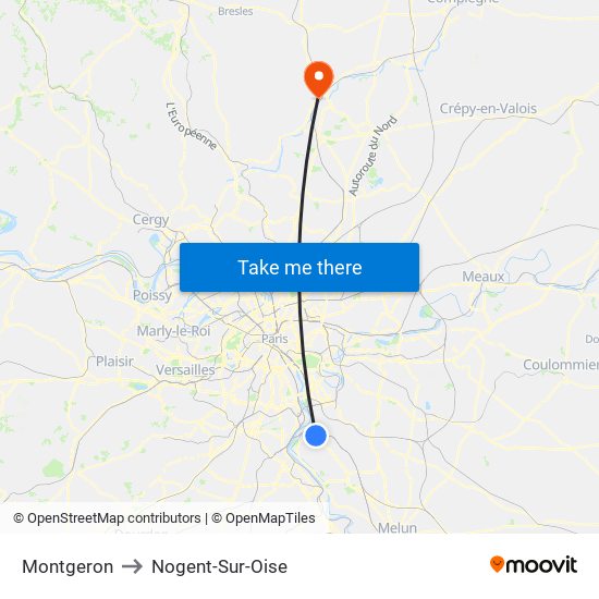 Montgeron to Nogent-Sur-Oise map