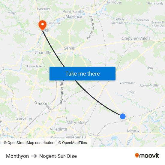 Monthyon to Nogent-Sur-Oise map