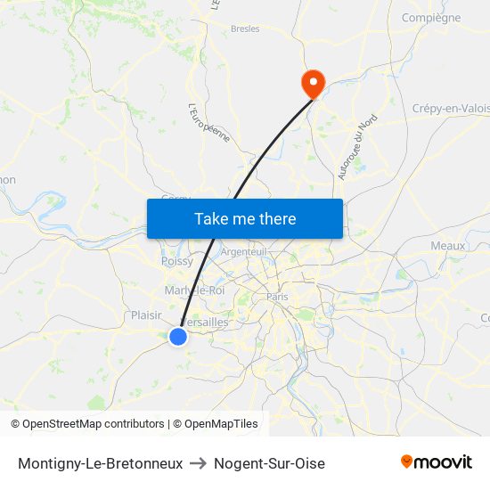 Montigny-Le-Bretonneux to Nogent-Sur-Oise map