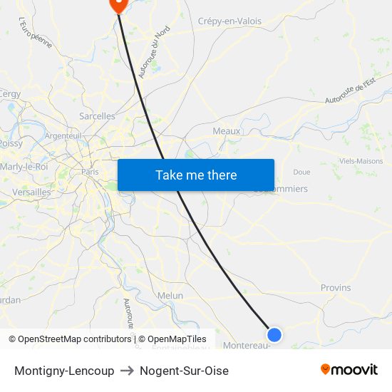 Montigny-Lencoup to Nogent-Sur-Oise map