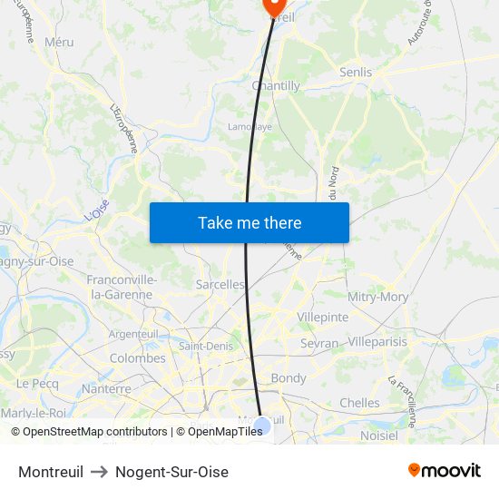 Montreuil to Nogent-Sur-Oise map