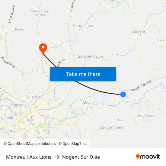 Montreuil-Aux-Lions to Nogent-Sur-Oise map