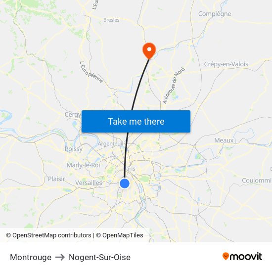 Montrouge to Nogent-Sur-Oise map