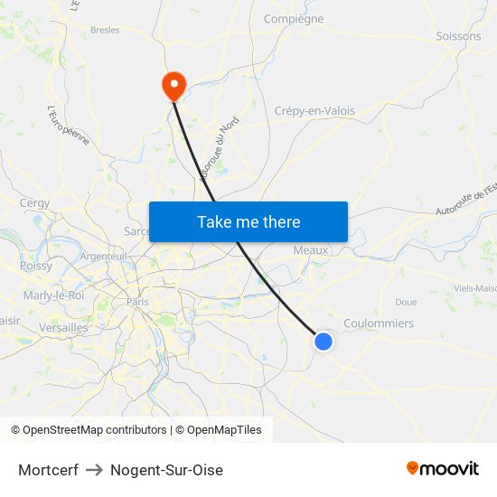 Mortcerf to Nogent-Sur-Oise map