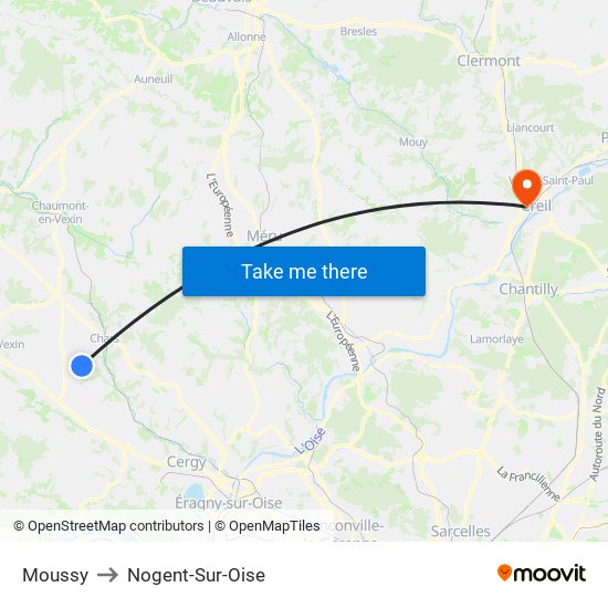 Moussy to Nogent-Sur-Oise map