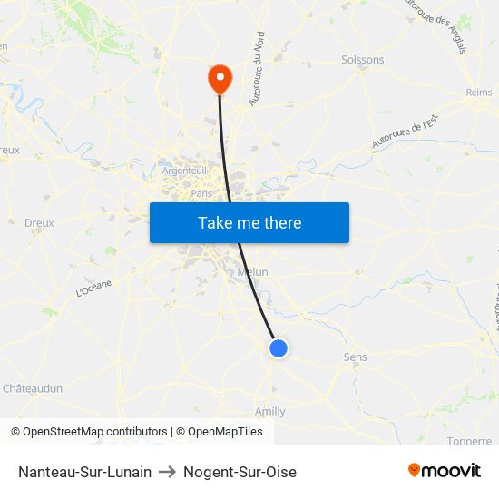 Nanteau-Sur-Lunain to Nogent-Sur-Oise map