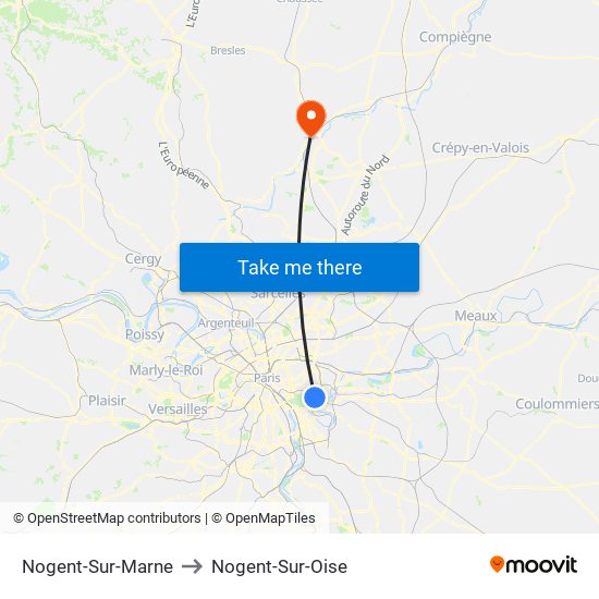 Nogent-Sur-Marne to Nogent-Sur-Oise map