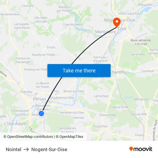 Nointel to Nogent-Sur-Oise map