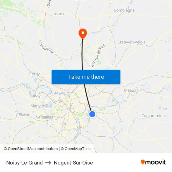 Noisy-Le-Grand to Nogent-Sur-Oise map