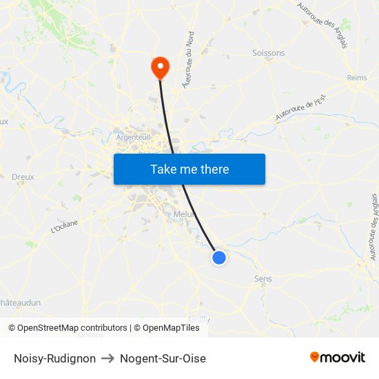 Noisy-Rudignon to Nogent-Sur-Oise map