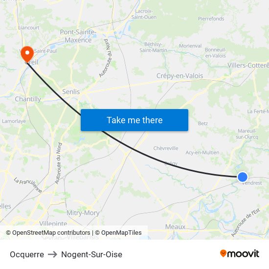 Ocquerre to Nogent-Sur-Oise map