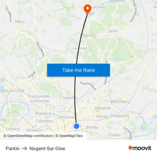 Pantin to Nogent-Sur-Oise map