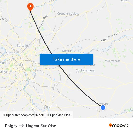 Poigny to Nogent-Sur-Oise map