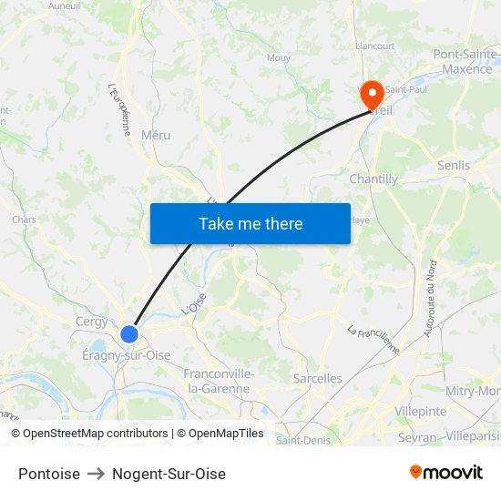 Pontoise to Nogent-Sur-Oise map
