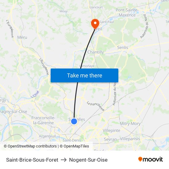 Saint-Brice-Sous-Foret to Nogent-Sur-Oise map