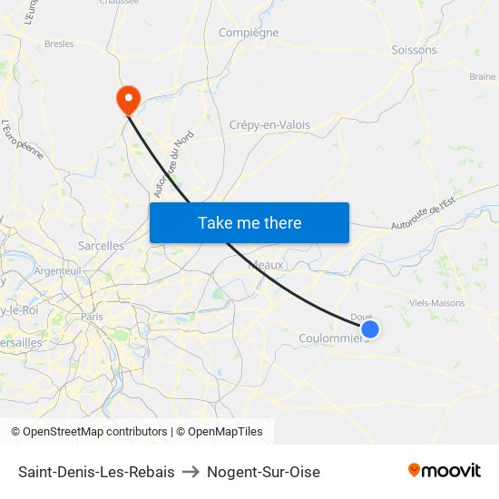 Saint-Denis-Les-Rebais to Nogent-Sur-Oise map