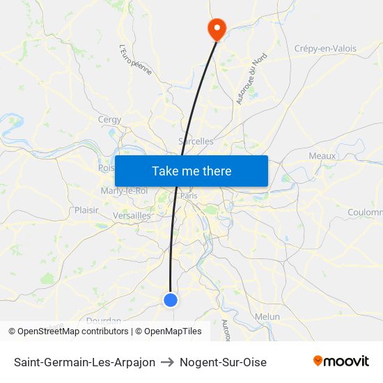 Saint-Germain-Les-Arpajon to Nogent-Sur-Oise map