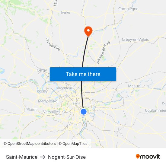 Saint-Maurice to Nogent-Sur-Oise map