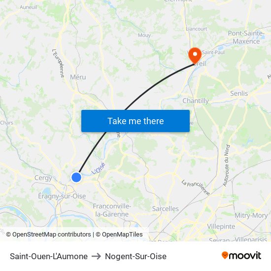Saint-Ouen-L'Aumone to Nogent-Sur-Oise map