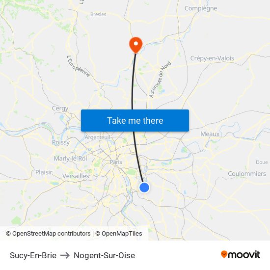 Sucy-En-Brie to Nogent-Sur-Oise map