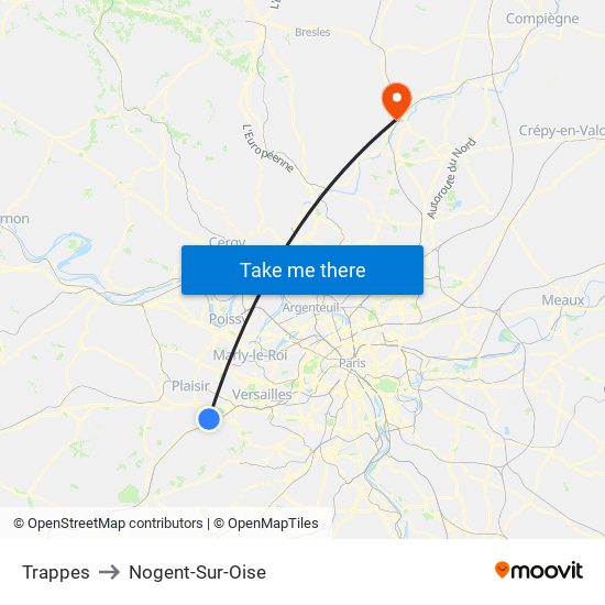 Trappes to Nogent-Sur-Oise map