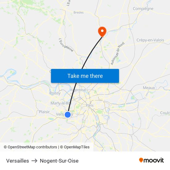 Versailles to Nogent-Sur-Oise map
