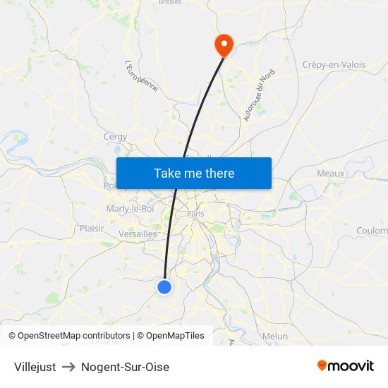 Villejust to Nogent-Sur-Oise map