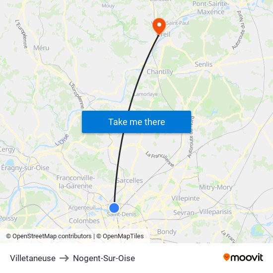 Villetaneuse to Nogent-Sur-Oise map