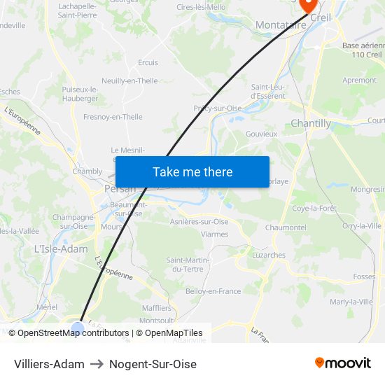 Villiers-Adam to Nogent-Sur-Oise map