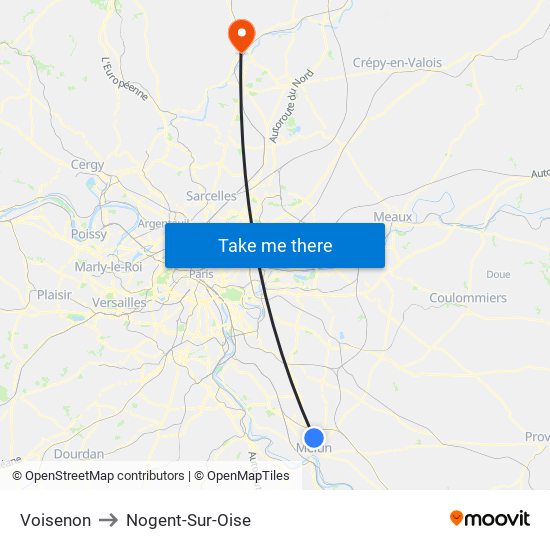 Voisenon to Nogent-Sur-Oise map