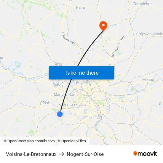 Voisins-Le-Bretonneux to Nogent-Sur-Oise map