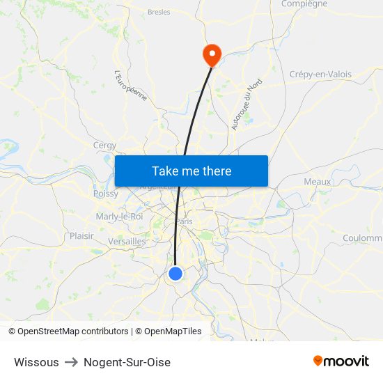 Wissous to Nogent-Sur-Oise map