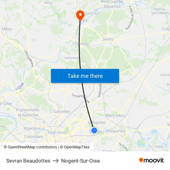 Sevran Beaudottes to Nogent-Sur-Oise map