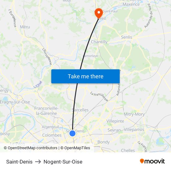 Saint-Denis to Nogent-Sur-Oise map